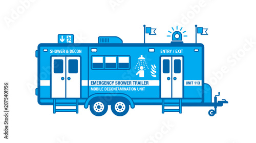 Emergency Shower Trailer Mobile Decontamination Unit, Safety Equipment, Blue Line Art