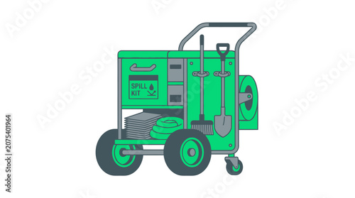 Spill Kit Cart with Cleaning Supplies, Shovel, Broom, and Absorbent Pads