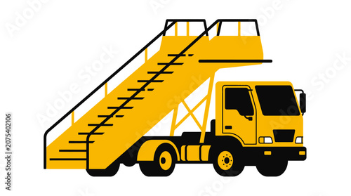 Yellow Mobile Airport Stair Truck Isolated on White Background