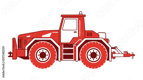 Red Agricultural Tractor Side View Illustration