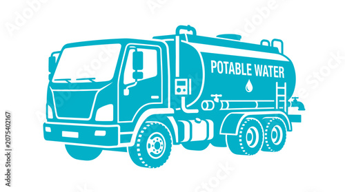 Potable Water Tanker Truck Vector Icon - Clean Drinking Water Delivery Service