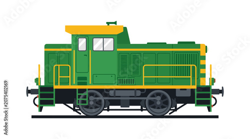 Green diesel locomotive side view illustration