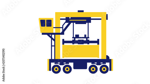 Yellow and blue container crane lifting a cargo box in a stylized illustration