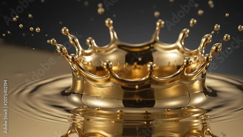 Satisfying Slow Motion Crown Splash of a Polished Gold Sphere Dropping into Liquid Gold