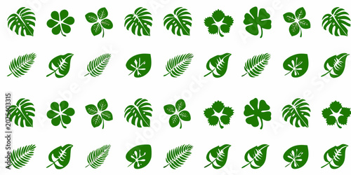 Fényképezés Green Leaf Designs A Repeating Vector Pattern On White Background