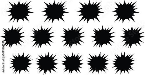 Starburst Sticker Silhouette Set with Comic Book Explosion Bubbles, Sale Tags and Promotional Burst Shapes Vector Illustration