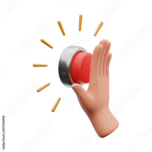 Hand Pressing Red Button 3d illustration
