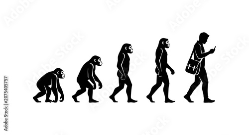 Tableau sur toile Silhouette Evolution from Ape to Smartphone User.