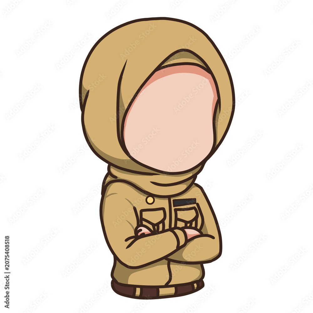 Obraz premium Chibi Faceless Indonesian Civil Servant PNS Hijab Character Illustration