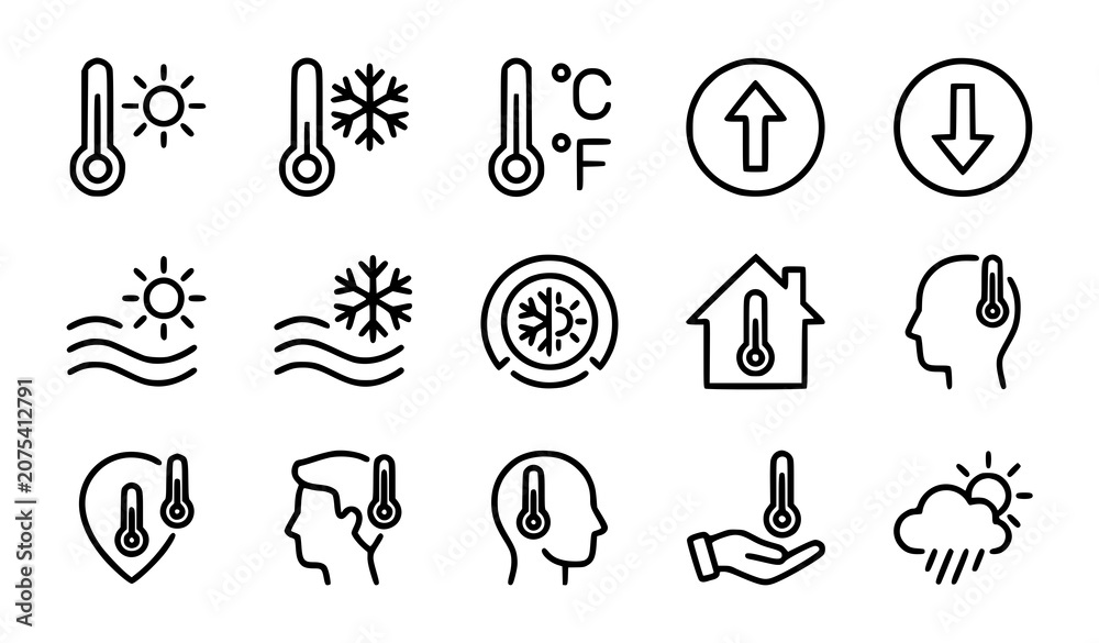 Fototapeta premium Temperature Line Icons Vector EPS 10 Editable Stroke Collection