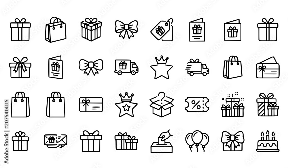 Fototapeta premium Gifts and Giving Linear Icon Set Vector EPS 10 Editable Stroke