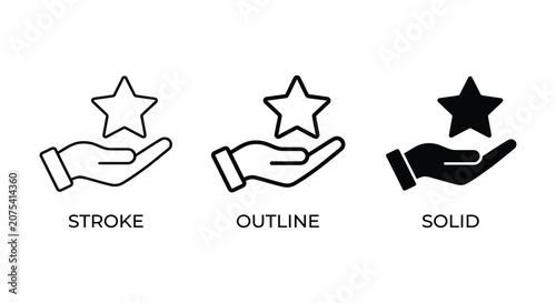 Obraz na płótnie Hand holding star icon in stroke outline and solid styles on a white background