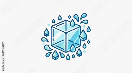 Foto Clear ice cube with water drops melting around it.