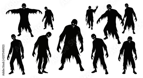 Tablou pe pânză Group of Zombie Silhouettes in Eerie Walking Poses.