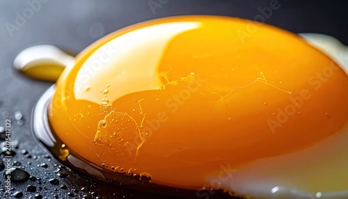 Close up macro view of a fresh egg yolk.