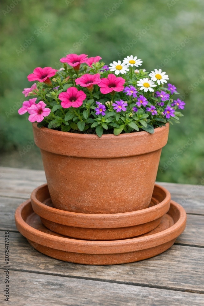 Fototapeta premium A simple still life arrangement featuring a flower pot on a wooden table