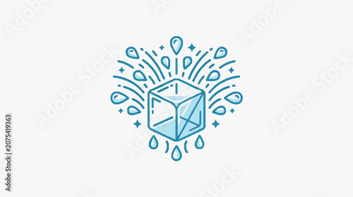 Canvas-taulu Abstract ice cube with water splashes and droplets illustration.