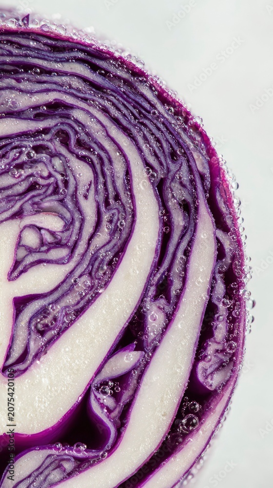 Fototapeta premium Extreme Macro Slice of Red Cabbage with Hypnotic Purple Leaf Patterns