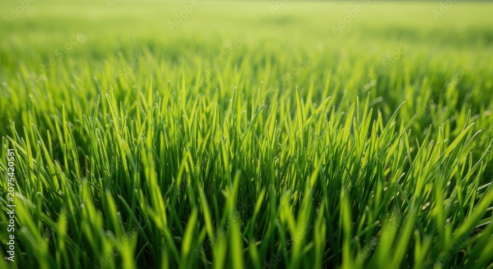 Obraz premium Vibrant, healthy green grass blades shown in high detail under natural sunlight. Perfect texture for background or environmental designs, lush, background, field