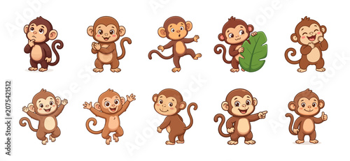 Canvas Print Cute Monkey Character Set