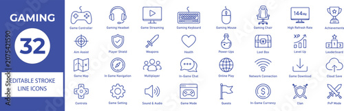 Fotografía Gaming Vector Outline Icons Set – Game Controller, Esports, Streaming, Player, C