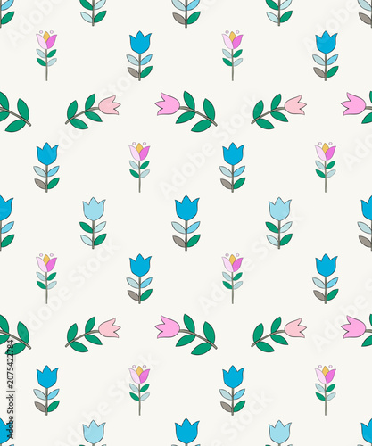 Floral Pattern Delight: A charming and simple pattern featuring hand-drawn tulips in soft blues and pinks, arranged in a repeating design.