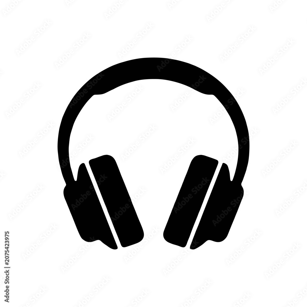 Fototapeta premium Collection of headphones and wireless earbuds icons in flat black silhouette style, modern audio devices vector set isolated on white background.