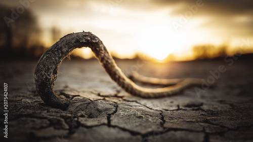 taut. A massive iron ship anchor embedded in cracked earth, rope taut in golden light. safety posters, maintenance manuals, designed for industrial assembly lines and welding operations.