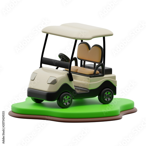 Golf Cart on Green Grass 3d illustration