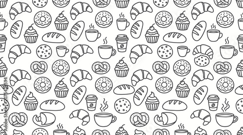 Black and white bakery line art pattern