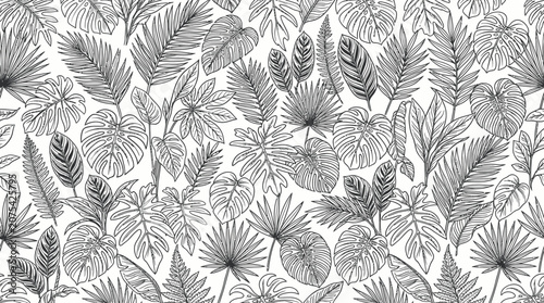 Black and white tropical leaf pattern sketch.