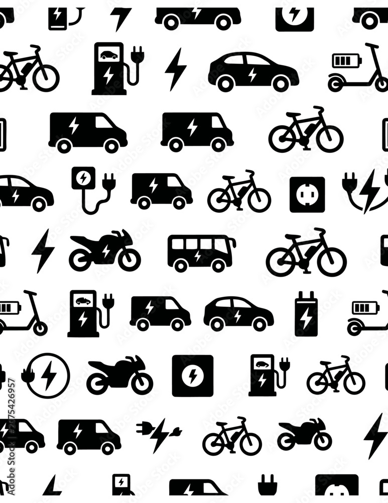 Fototapeta premium Electric vehicles and bicycles icons on a white 20260628 background