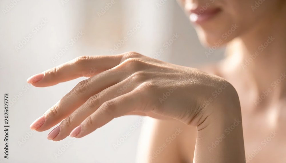 Fototapeta premium Close up of delicate female hand and fingers.
