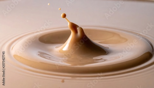 Concentric ripple on surface of creamy beige liquid.