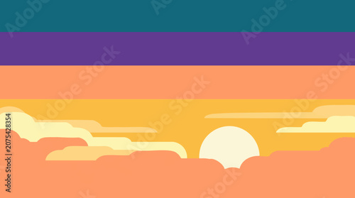 Photography Minimalist abstract sunset with colorful striped sky and layered clouds