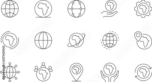 Konstfotografi Africa continent map and global network vector icon set with world globe logistics navigation location pin and gear management symbols