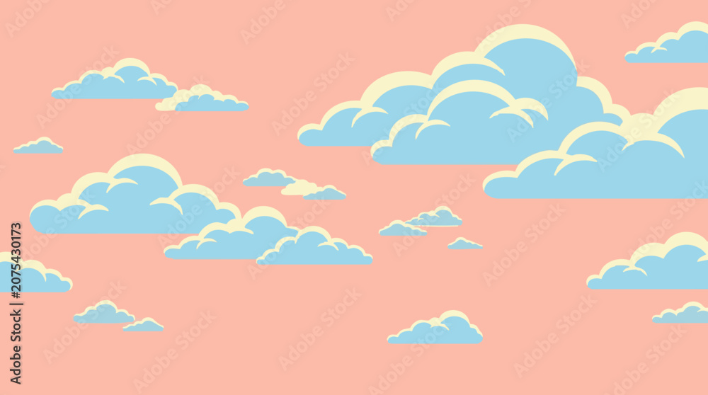 Fototapeta premium Dreamy Pastel Sky with Stylized Blue and Yellow Clouds Illustration