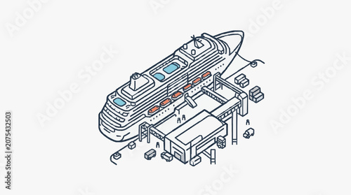Foto Cruise Ship Docked at Port Illustration.