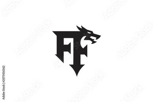 Fantasy dragon emblem logo design black and white graphic element symbol