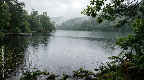 Serene Morning Lake in Forest with Tree Reflections and Blue Sky in Scenic Summer Woodland Landscape
