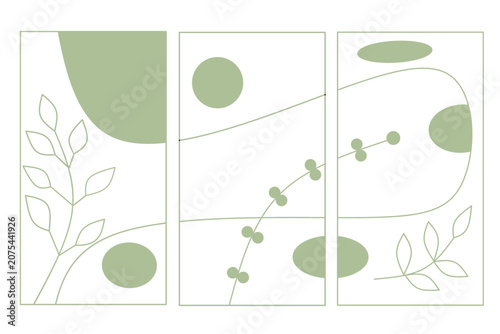 Botanical Abstract Wall Art Set. Minimal Botanical Line Art Poster Collection. Abstract Leaf Wall Decor Vector Set