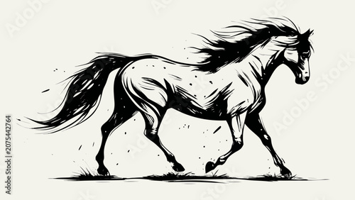 Fotografie Horse Illustration In Ink Style With Dynamic Lines And Texture