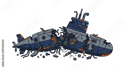 Destroyed Submarine Illustration.