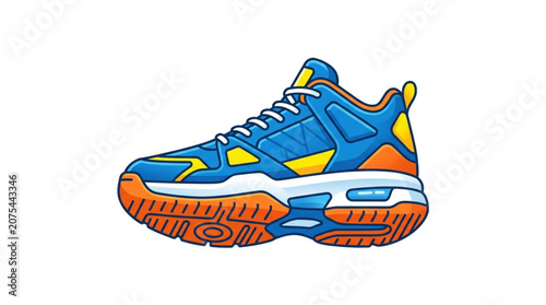 Bright Blue and Orange Athletic Shoe Illustration.