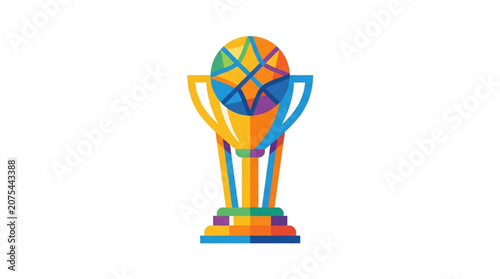 Colorful Basketball Trophy Award Icon.