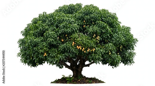 Large mango tree with ripening fruit isolated on white background tropical agriculture isolated