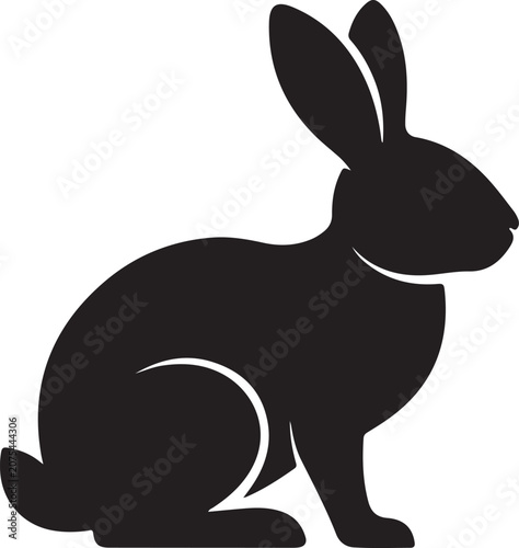 Black rabbit silhouette, sitting bunny icon, animal graphic