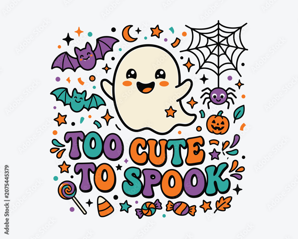 Naklejka premium Halloween ghost graphic too cute to spook cartoon character design