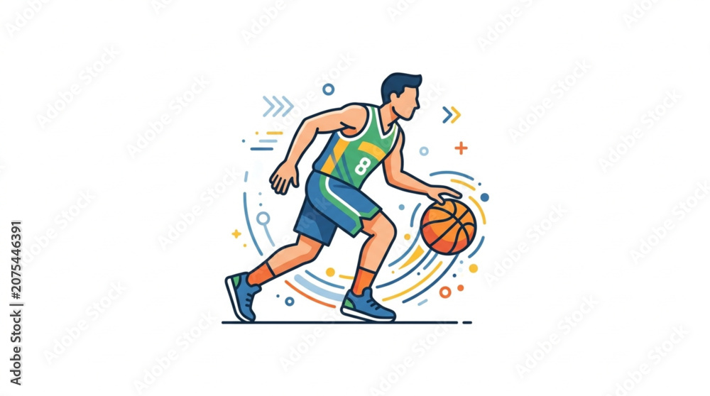 Fototapeta premium Man dribbling a basketball during a sports game.