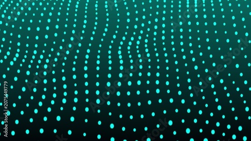 Abstract motion background with cyan glowing dots moving in waves 3D featuring a grid of that ripple and move in a wave like pattern